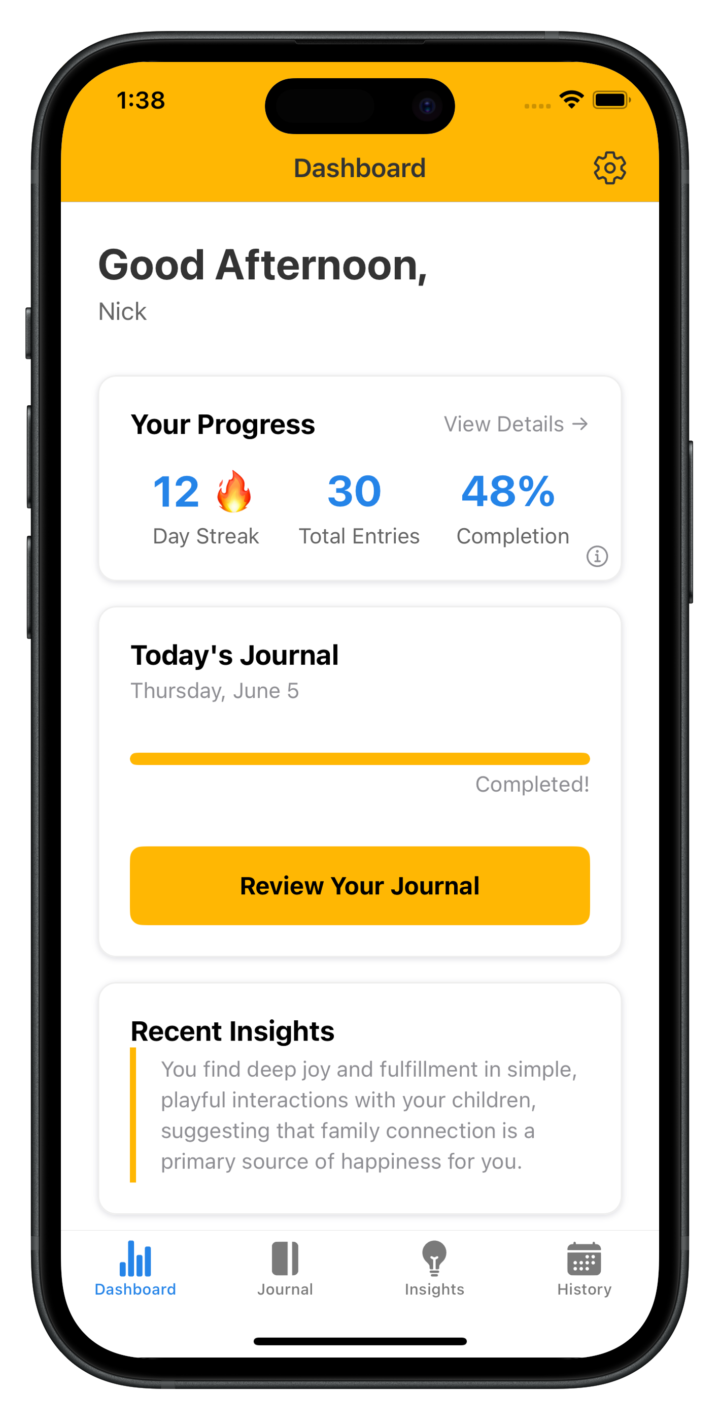 Daily 3 iPhone App - Home Screen