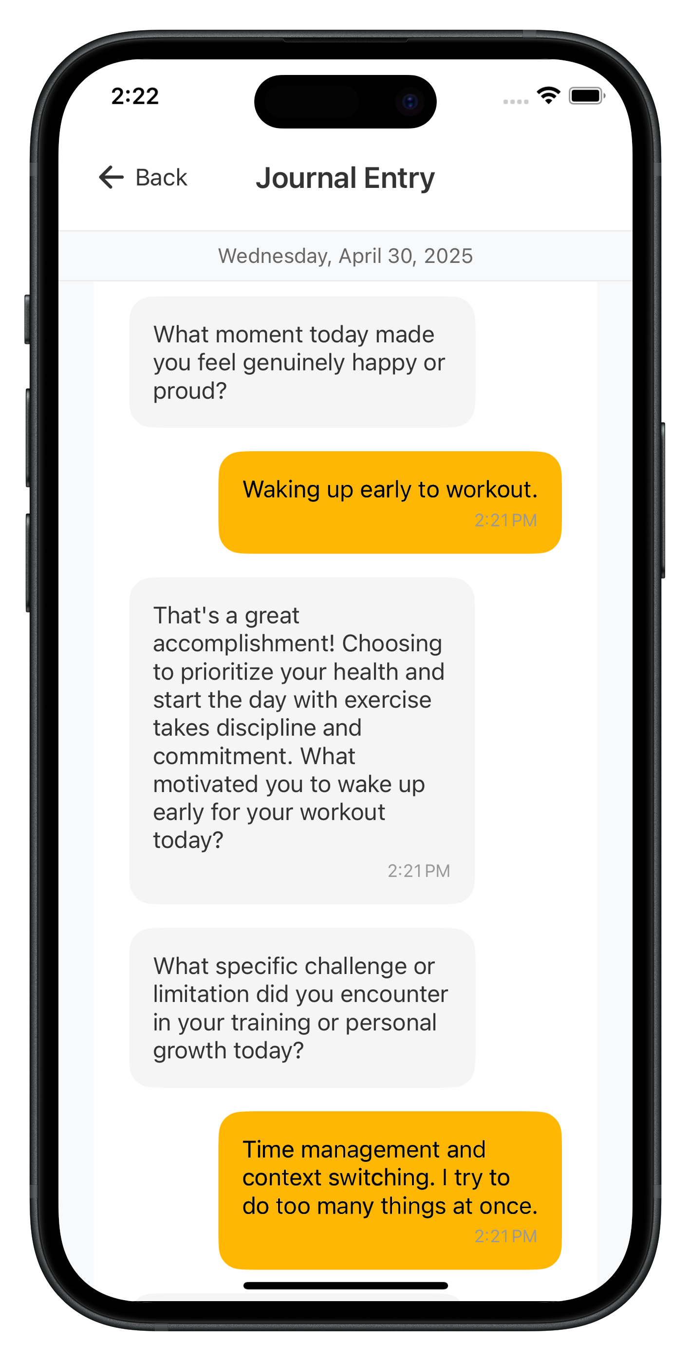 Daily 3 iPhone App - Journal Entry