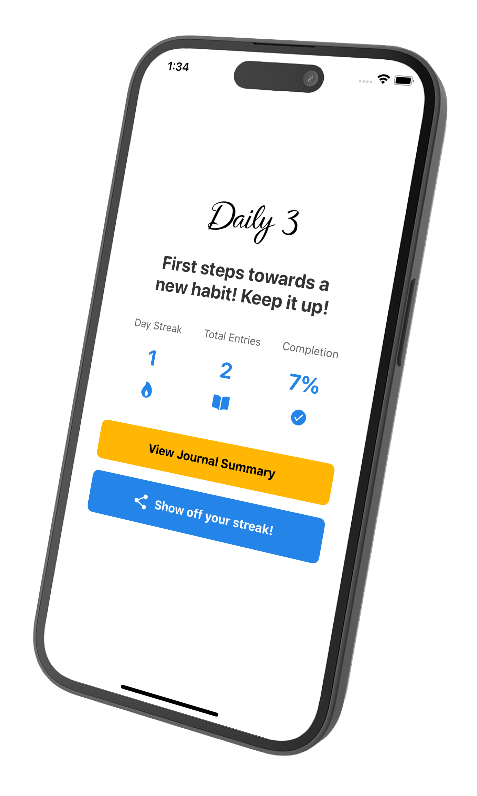 Daily 3 iPhone App - Streak Screen